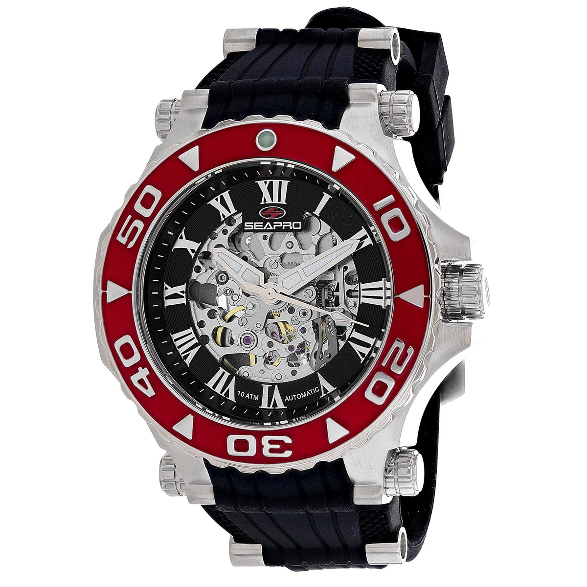 Seapro Men's Seaway - Black Dial/Strap, Silver Case, Red Bezel - 100m