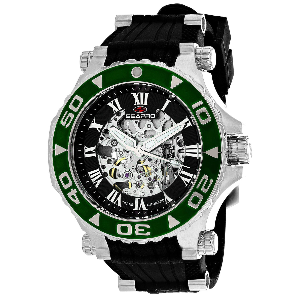 Seapro Men's Seaway - Black Dial/Strap, Silver Case, Green Bezel - 100m