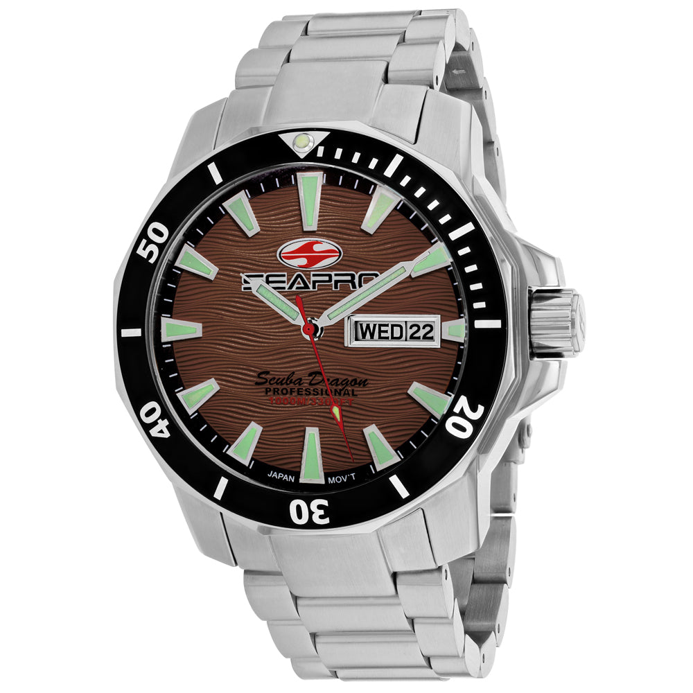 Seapro Men's Scuba Dragon Diver Limited Edition - Brown Dial, Silver Bracelet - 1000m