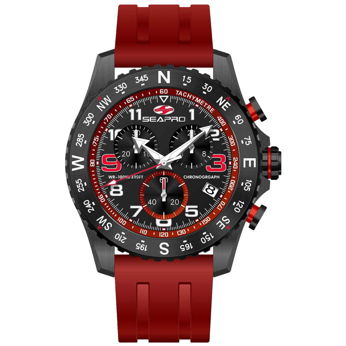Seapro Men's Gallantry - Black Dial/Case, Red Strap - 100m