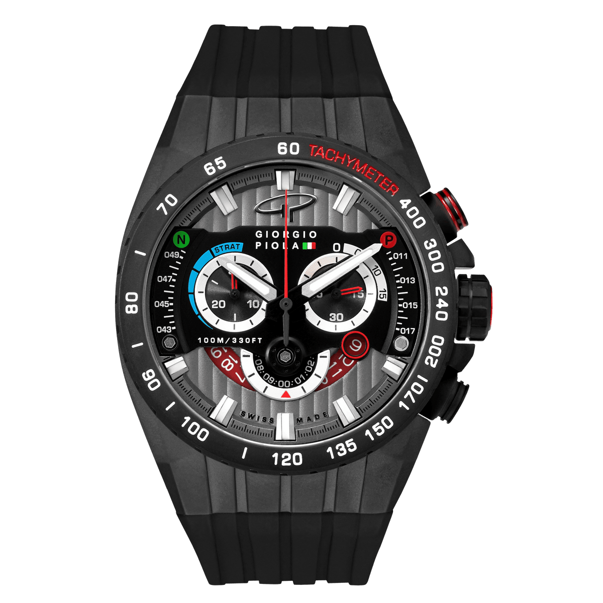 Giorgio Piola Design Men's Speedtrap Swiss Sport Chrono Watch - Black Dial/Strap - 100m