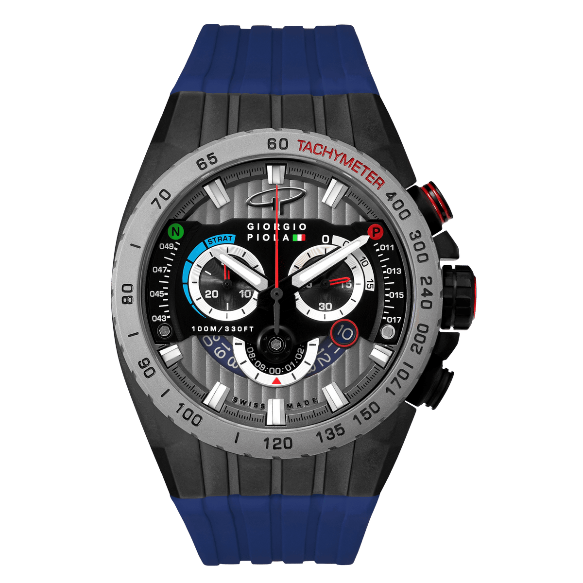 Giorgio Piola Design Men's Speedtrap Swiss Sport Chrono Watch - Black Dial, Blue Strap - 100m