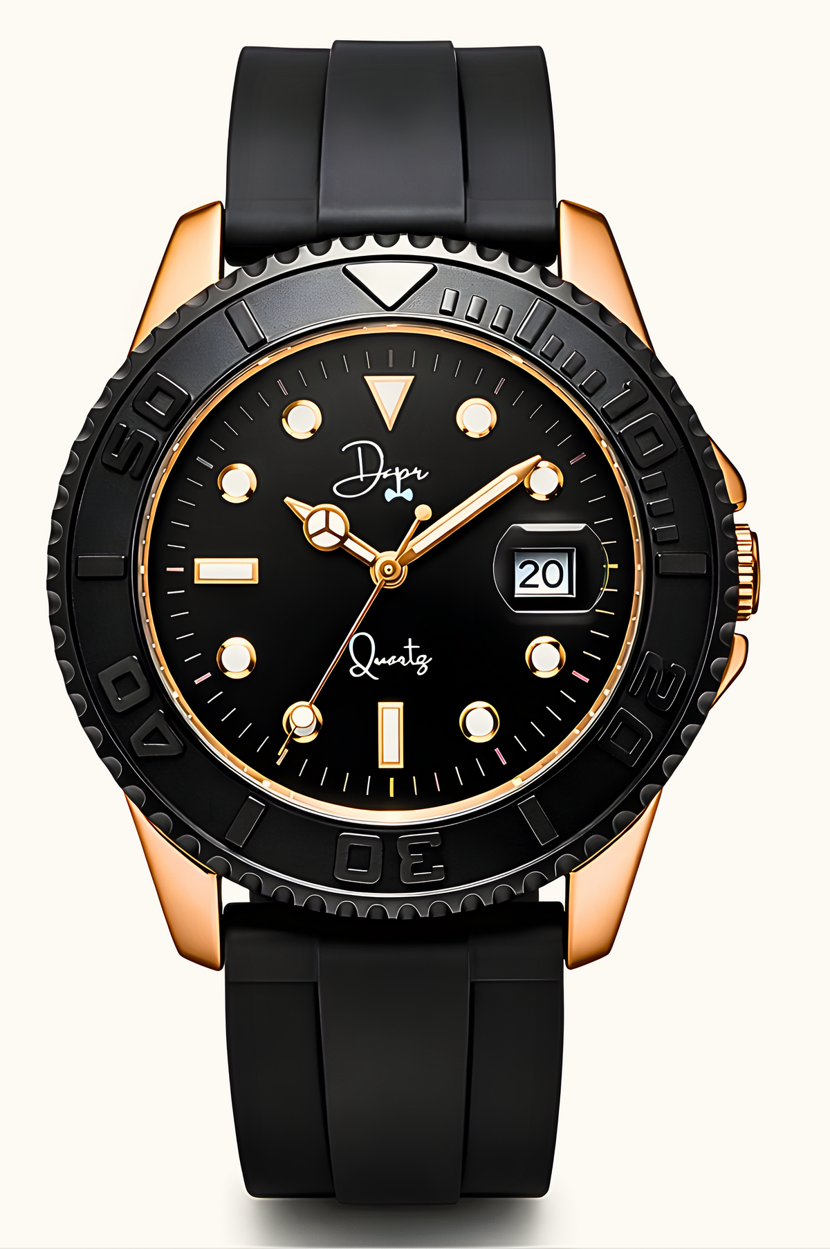 Dapper Watches Men's Minimalist Quartz Watch - The Dark Night Rose Gold Edition - 30m
