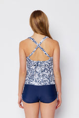 Women's Two-Piece Tankini Swimsuit with Boy Shorts - Paisley Navy