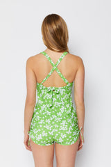 Women's Two-Piece Tankini Swimsuit with Boy Shorts - Blossom Green