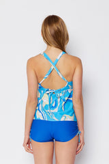 Women's Two-Piece Tankini Swimsuit with Boy Shorts - Swirl Blue