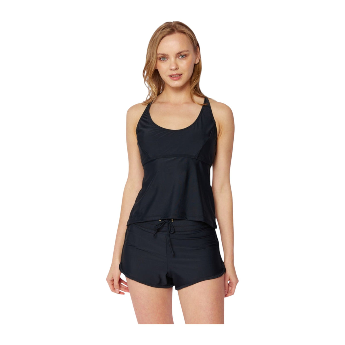 Women's Two-Piece Tankini Swimsuit with Swim Shorts - Black