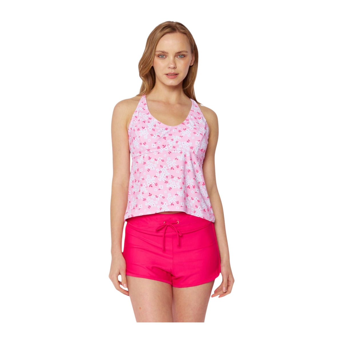 Women's Two-Piece Tankini Swimsuit with Boy Shorts - Blossom Pink
