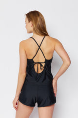 Women's Two-Piece Tankini Swimsuit with Swim Shorts - Black