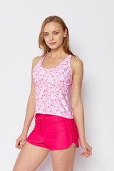 Women's Two-Piece Tankini Swimsuit with Boy Shorts - Blossom Pink
