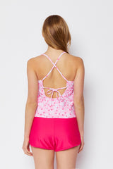 Women's Two-Piece Tankini Swimsuit with Boy Shorts - Blossom Pink