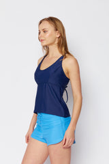 Women's Two-Piece Tankini Swimsuit with Swim Shorts - Navy & Sky