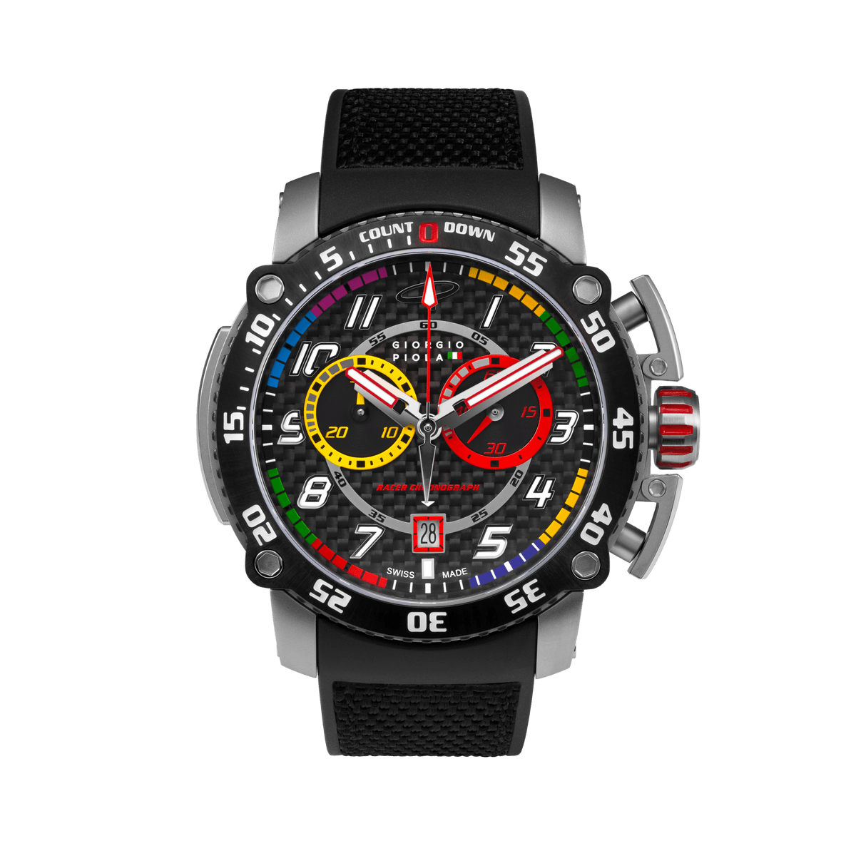 Giorgio Piola Design Men's Torque Stainless Steel Swiss Sport Chrono Watch - Black Dial/Strap - 100m