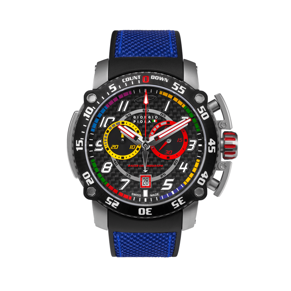 Giorgio Piola Design Men's Torque Stainless Steel Swiss Sport Chrono Watch - Black Dial, Blue Strap - 100m