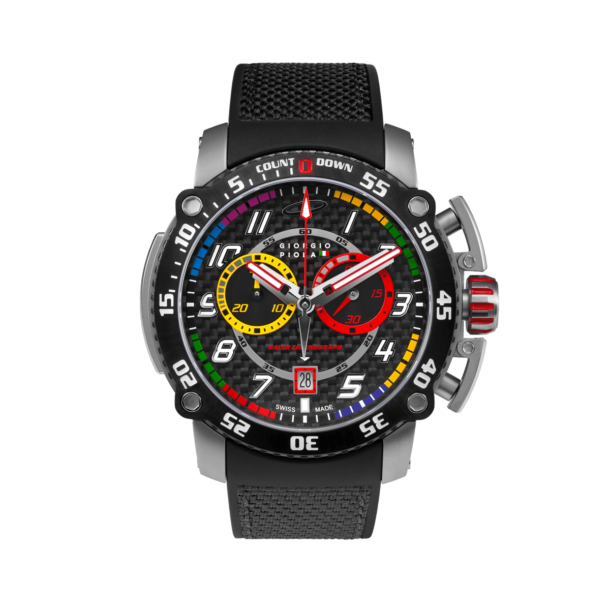 Giorgio Piola Design Men's Torque Stainless Steel Swiss Sport Chrono Watch - Black Dial, Grey Strap - 100m