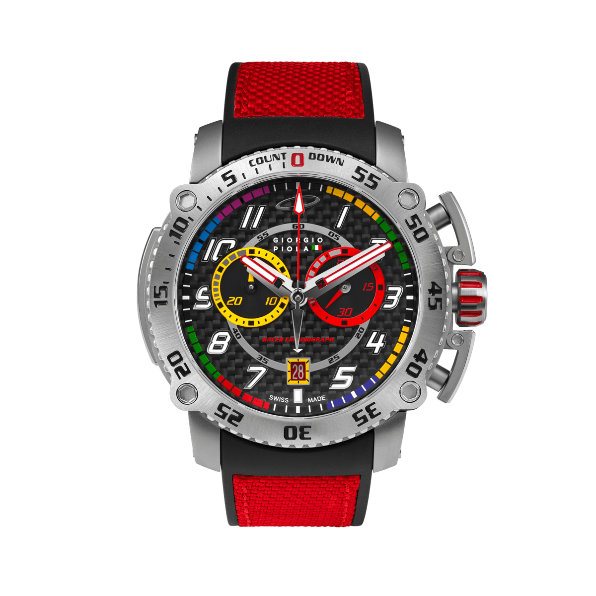 Giorgio Piola Design Men's Torque Stainless Steel Swiss Sport Chrono Watch - Black Dial, Red Strap