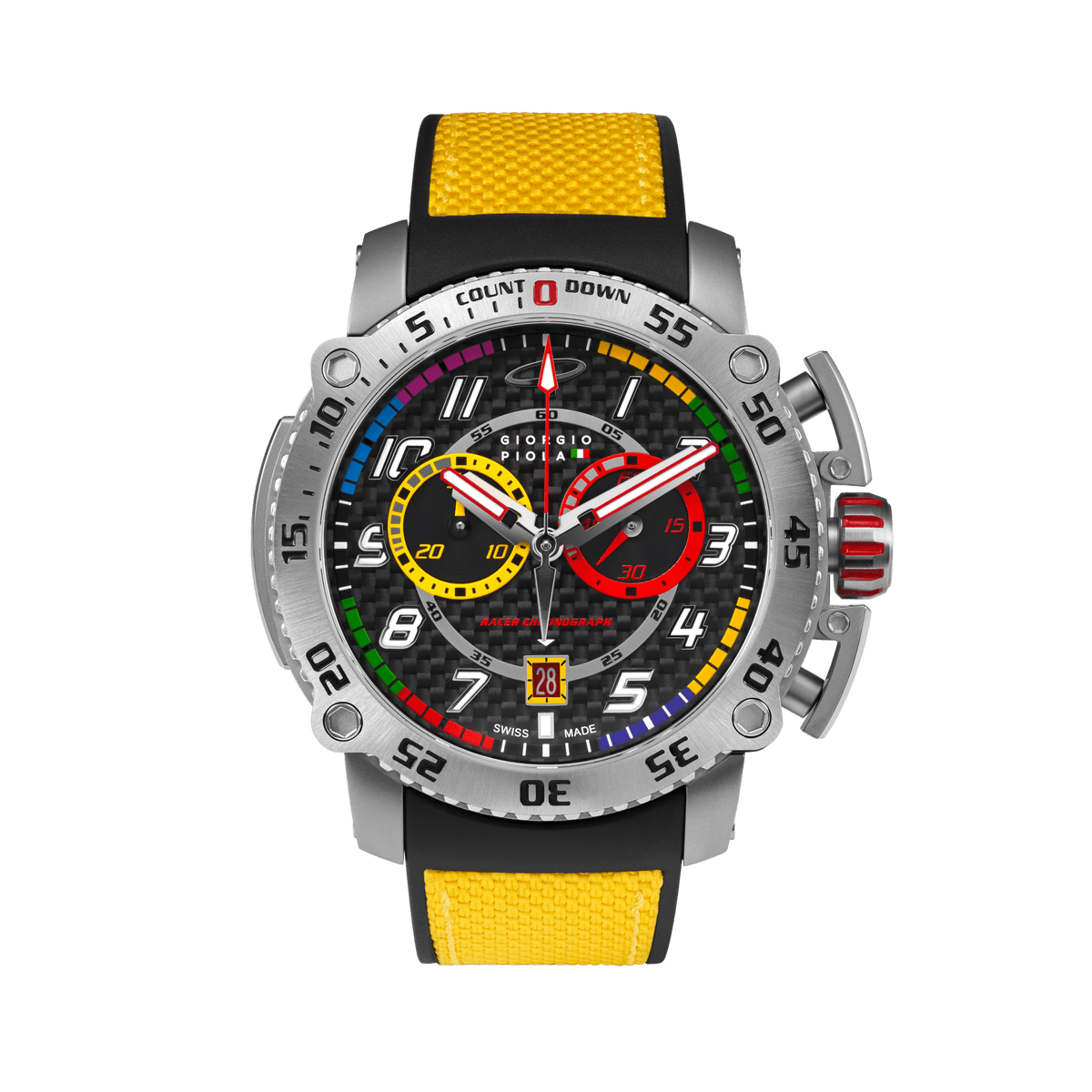 Giorgio Piola Design Men's Torque Stainless Steel Swiss Sport Chrono Watch - Black Dial, Yellow Strap - 100m