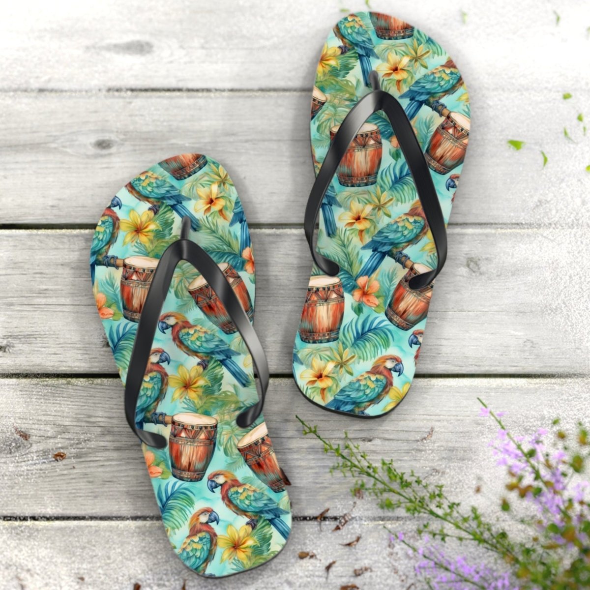 Unisex Tropical Parrot Print Flip Flops ☀️ Summer Sandals 🦜