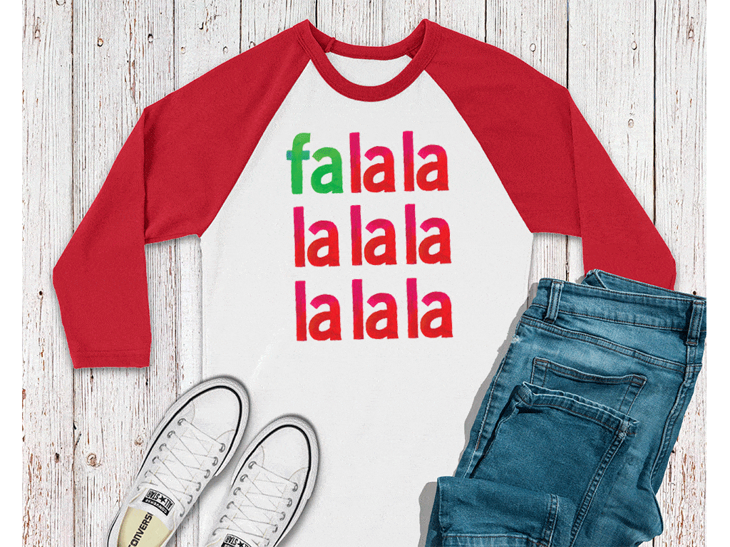 CHRISTMAS Unisex Adult's 'Falalala' Watercolor Raglan or T-Shirt