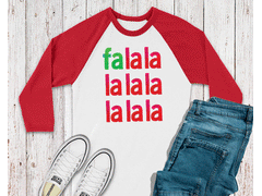 CHRISTMAS Unisex Adult's 'Falalala' Watercolor Raglan or T-Shirt