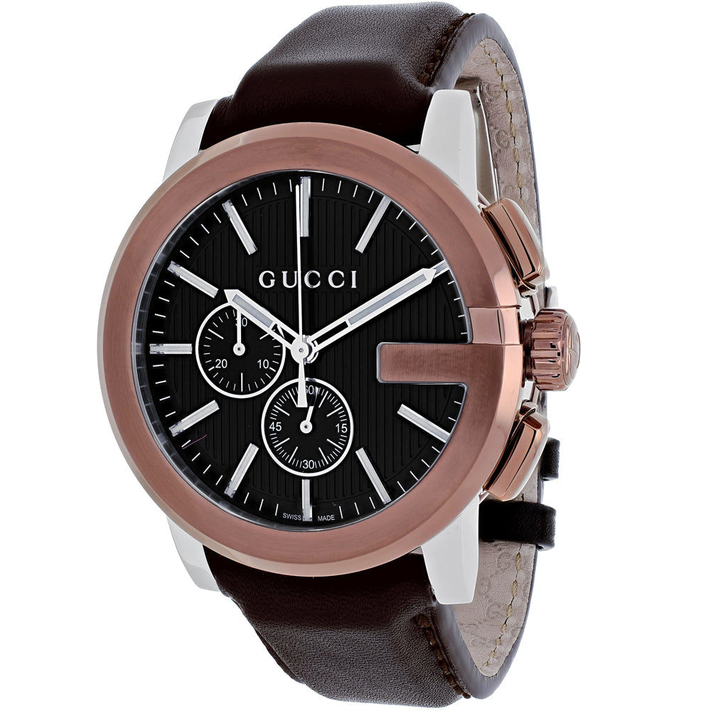 Gucci Men's G-Chrono - Black Dial, Brown Strap - 50m
