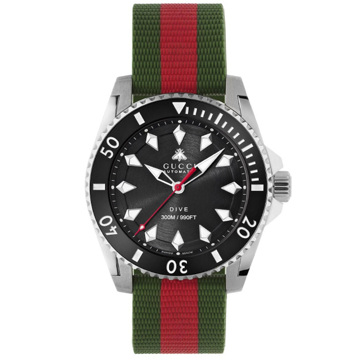 Gucci Men's Dive - Black Dial, Red/Green Rubber Strap - 300m