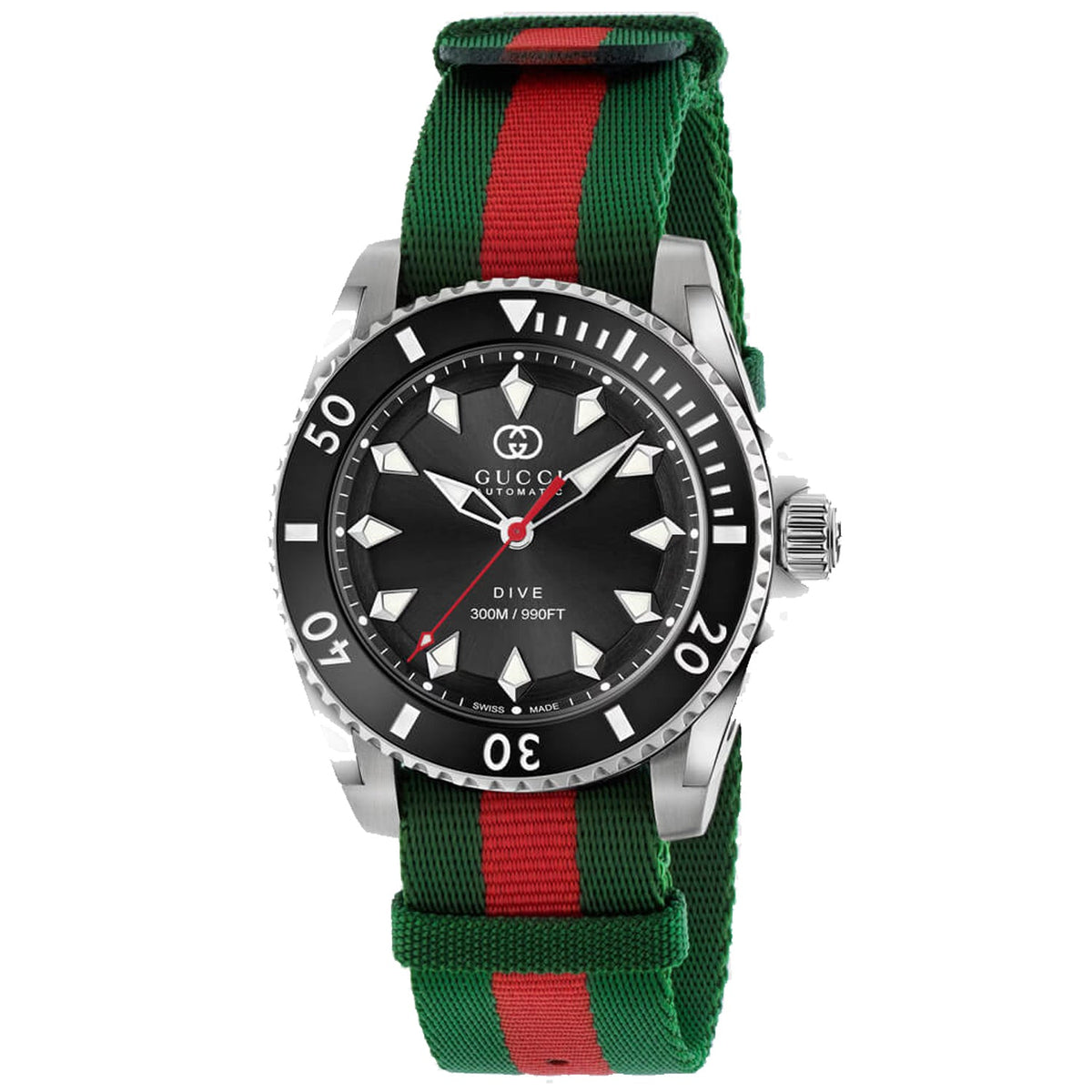 Gucci Men's Dive - Black Dial, Red/Green Nylon Strap - 300m